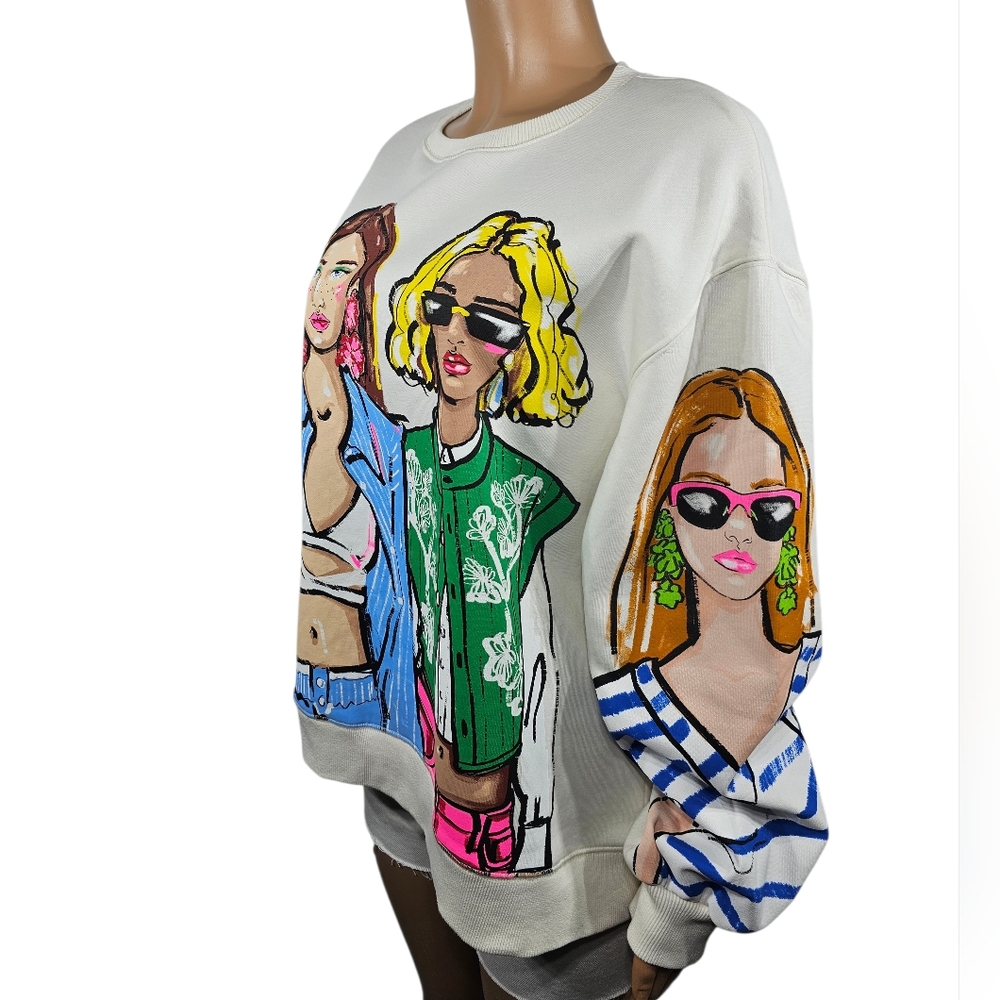 Zara Women's Graphic Sweater - White with Multicolor Design - Picture 2 of 4